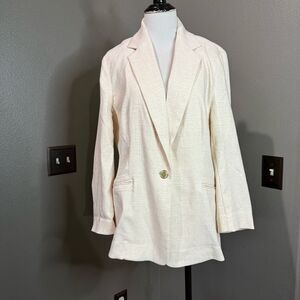 Anne Klein Cream Blazer with Textured Fabric and Notched Lapels